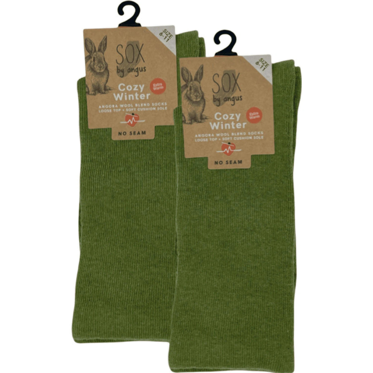 Cozy Angora Bliss Socks: Khaki Green, Seamless Comfort, Loose Top, Ultimate Relaxation.